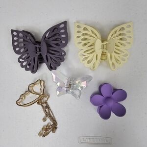 5 Whimsical Butterfly and Flower Hair Clips Set